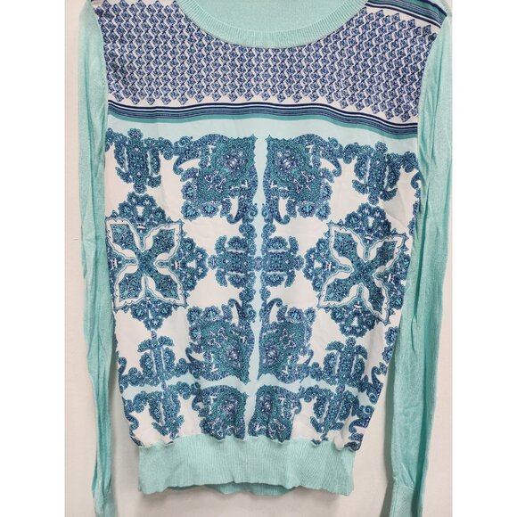 41 Hawthon Stitch Fix Womens Sweater Medium Light Blue Paisley Pullover Preppy - Picture 2 of 8